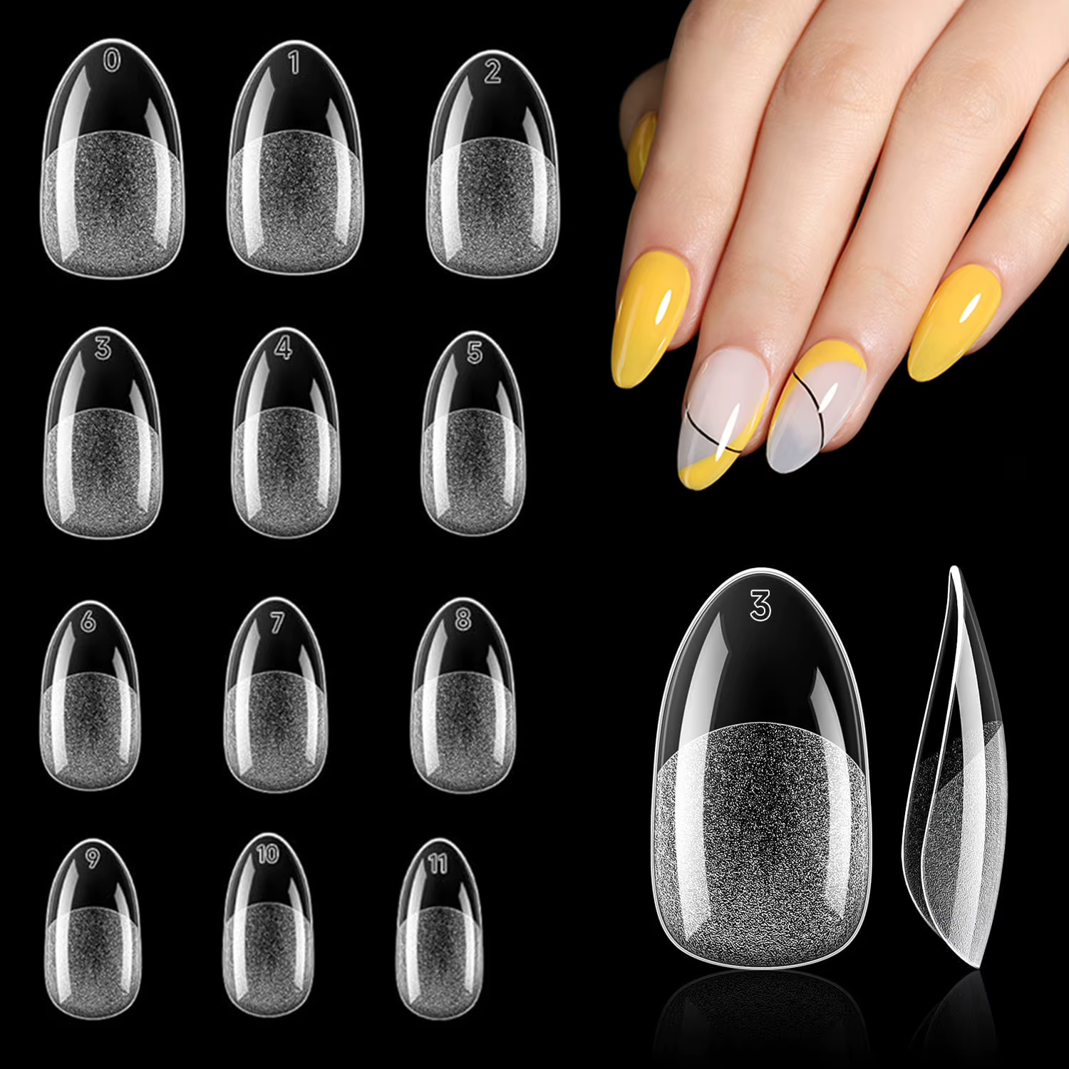 Faux ongles ovales préformés 504 pièces, capsules d'ongles en gel rondes à presser, couverture compl