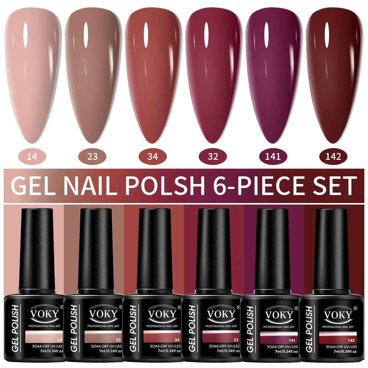 VOKY 6PCS/SET Ensemble de gel à ongles durable et amovible, adapté pour créer des effets de nail art