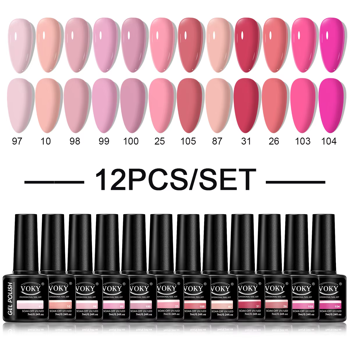VOKY 12PCS/SET Pink est un ensemble de vernis à ongles brillants, faciles à appliquer et durables, i