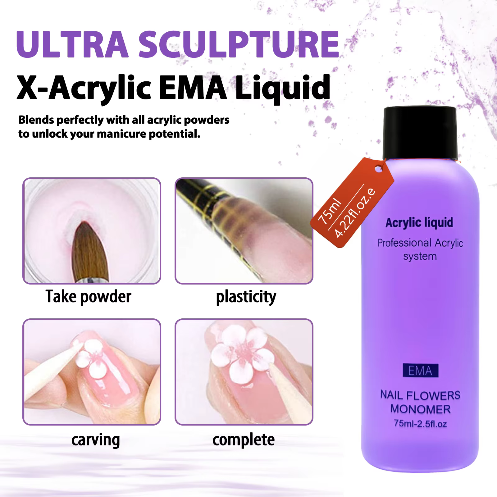 EMA – cristal monomère liquide acrylique pour ongles, 40ml/75ml/120ml, pour Nail Art, Extension de p