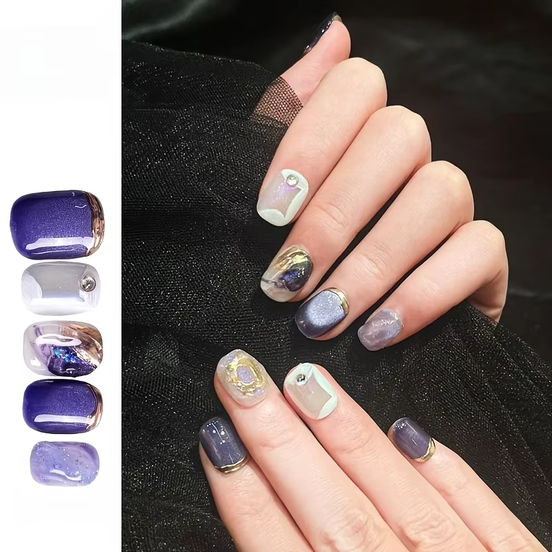 10 pièces/ensemble ongles à pression bleu rêveur faits à la main forme de Ballet courte dégradé et c