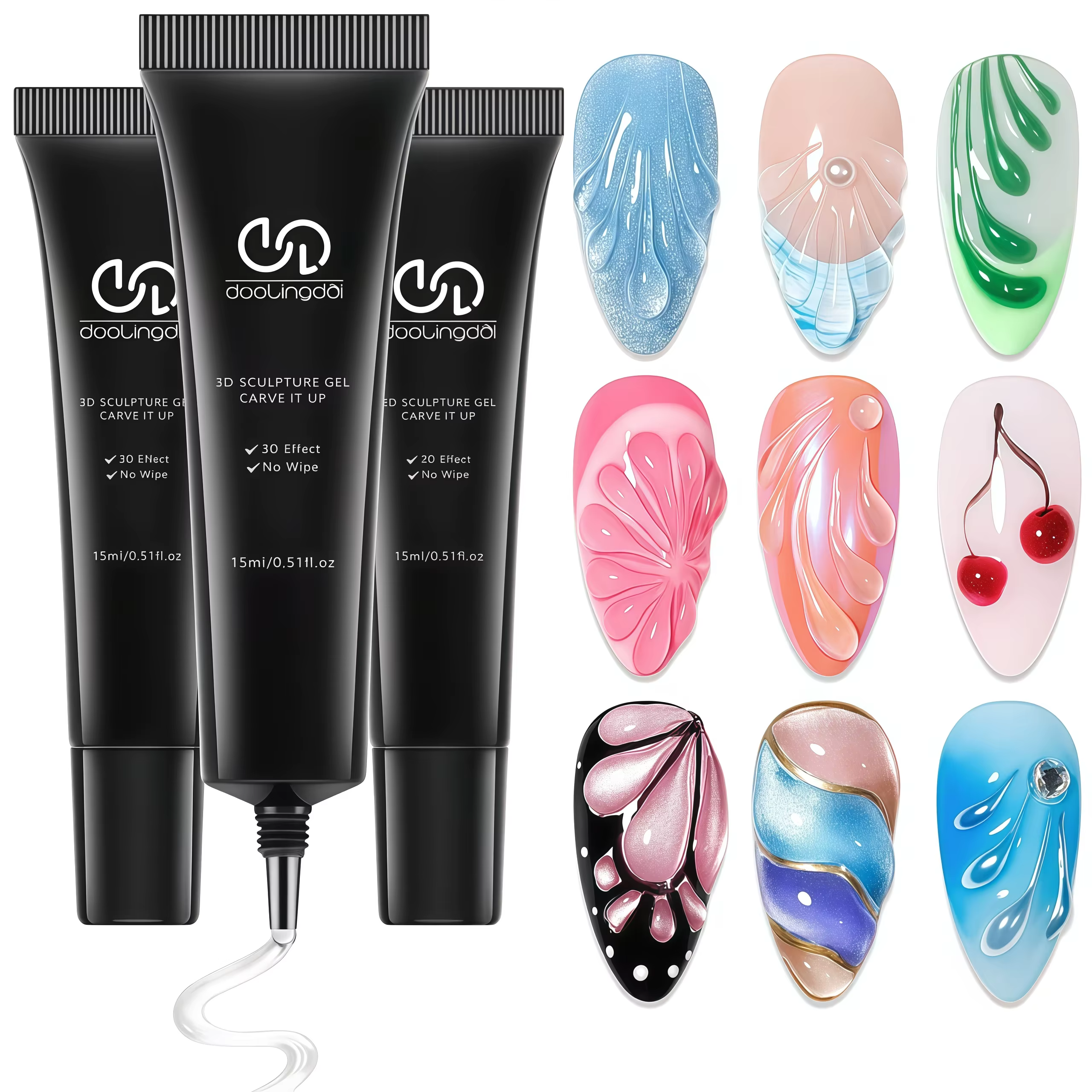 DOULINGDAI Gel de sculpture 3D pour nail art - 3 pièces de vernis à ongles transparent sans résidu, 