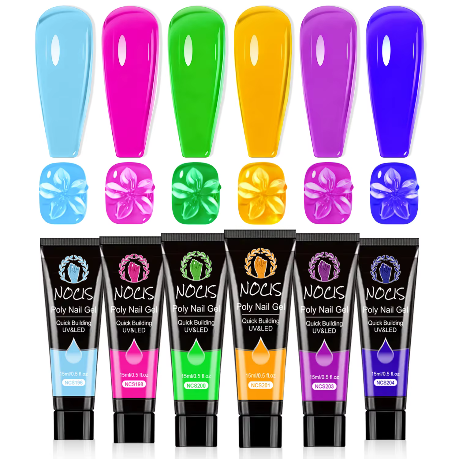 Kit de gel pour ongles NOCIS Neon Poly - Solution d'extension d'ongles brillante, non parfumée, à sé