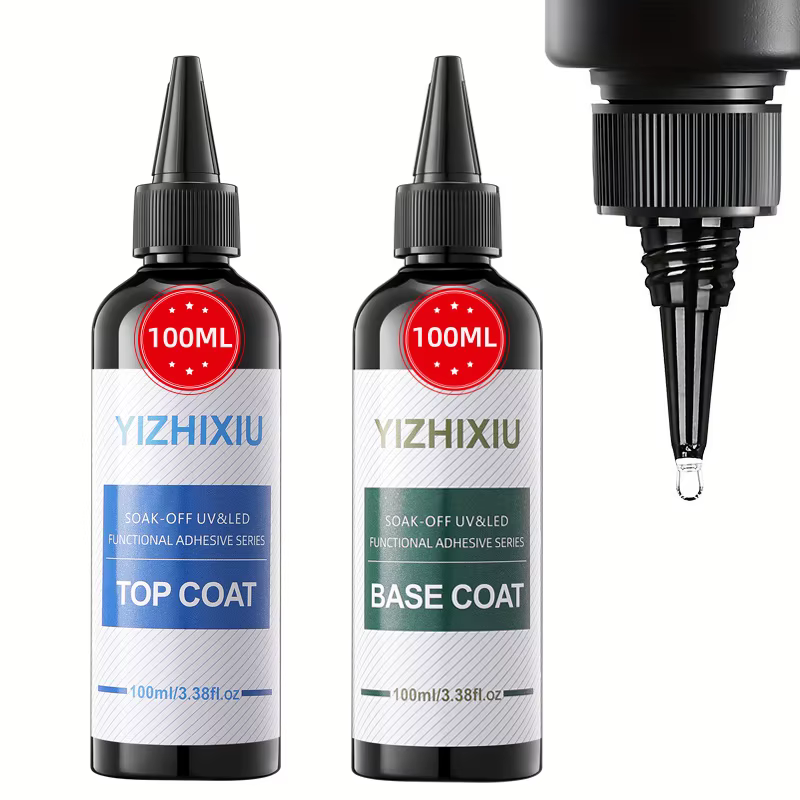 Lot de 2 vernis gel YiZhiXiu 100 ml : Base et Top Coat Super, Gel UV/LED Soak Off, Gel fonctionnel p