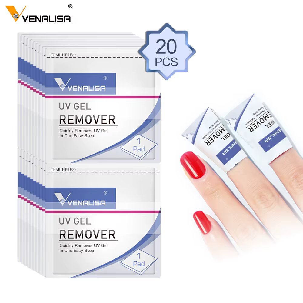 Venalisa 20 pièces lingettes dissolvant tampon pour manucure nettoyant Nail Art UV Gel dissolvant dé