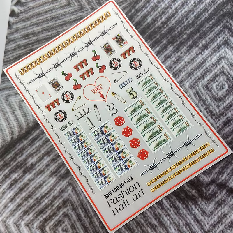 Autocollants 3D en forme de Dollar d'argent pour Nail Art, décalcomanies auto-adhésives de Style ric