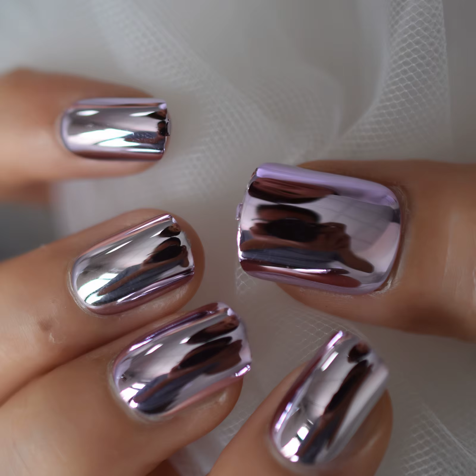 Carré galvanoplastie Chrome taille moyenne presse sur les ongles 2021 couverture complète ongles con