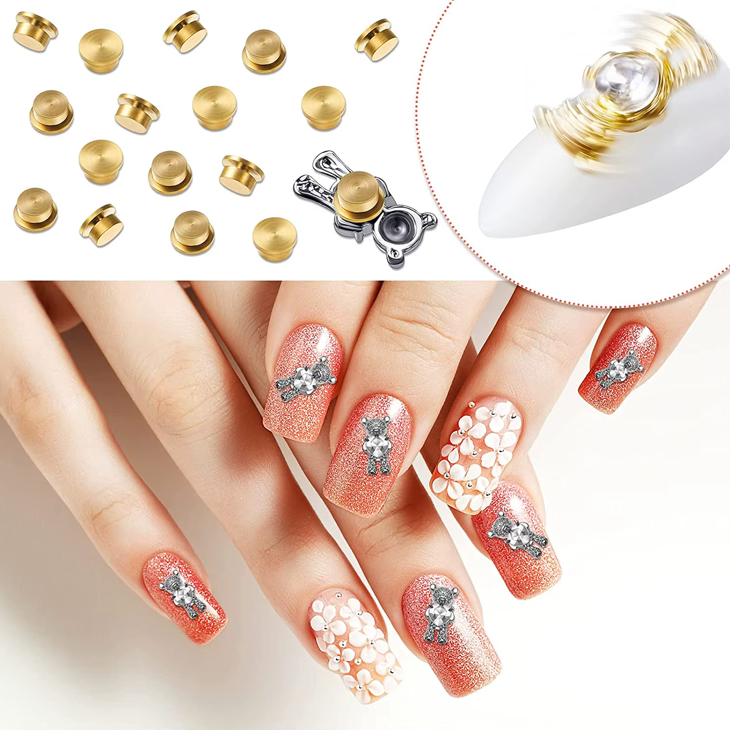 15 pièces rotatif ongles breloques 3D Nail Art rotatif charme rotatif roulement Nail Art outil ongle