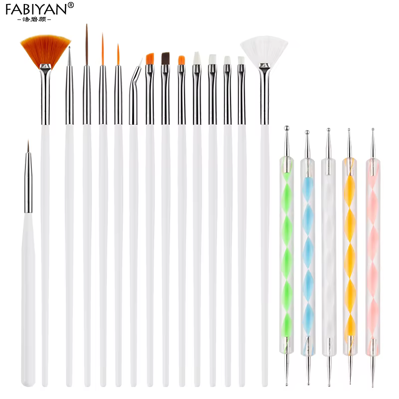 Kit de pinceaux pour nail art – Peinture, dessin, sculpture, pointillage – Pinceaux plats, éventail,