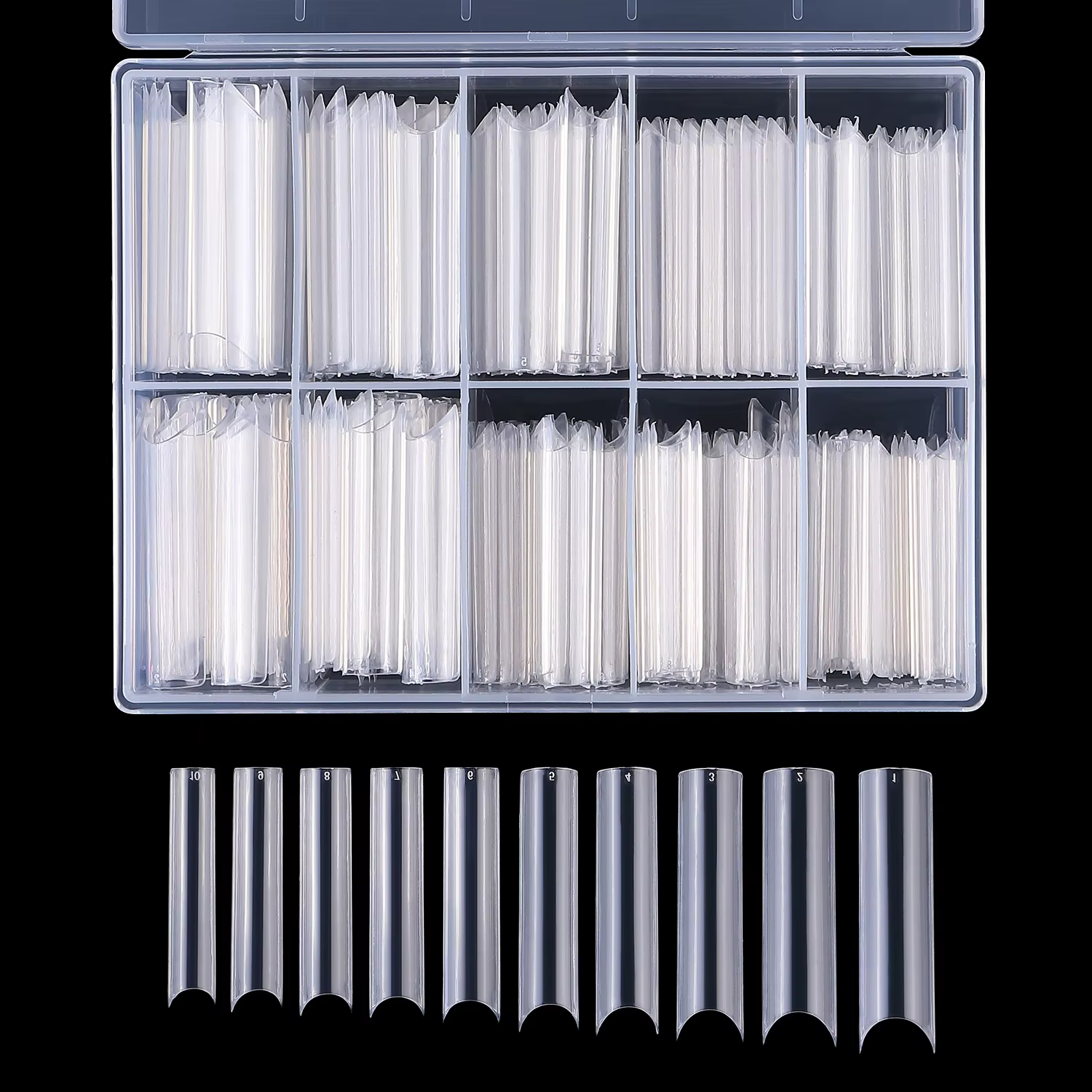 XXL – pointes de forme carrée longues et droites pour faux ongles en acrylique, avec boîte, pointes