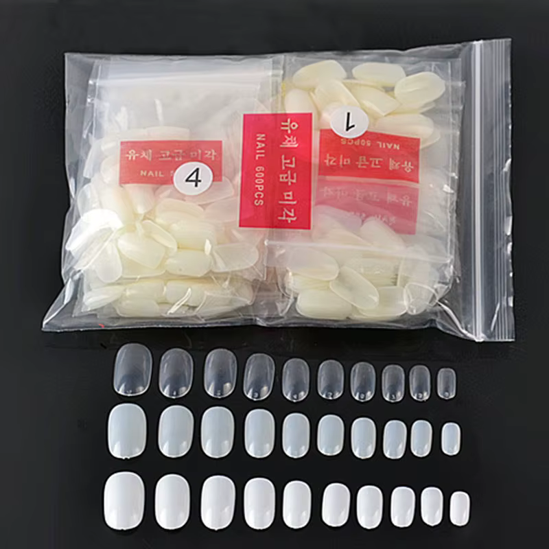 Faux ongles Pro N64.UV gel, 600 pièces, pointes courtes complètes, dessin tête artificielle, nail ar