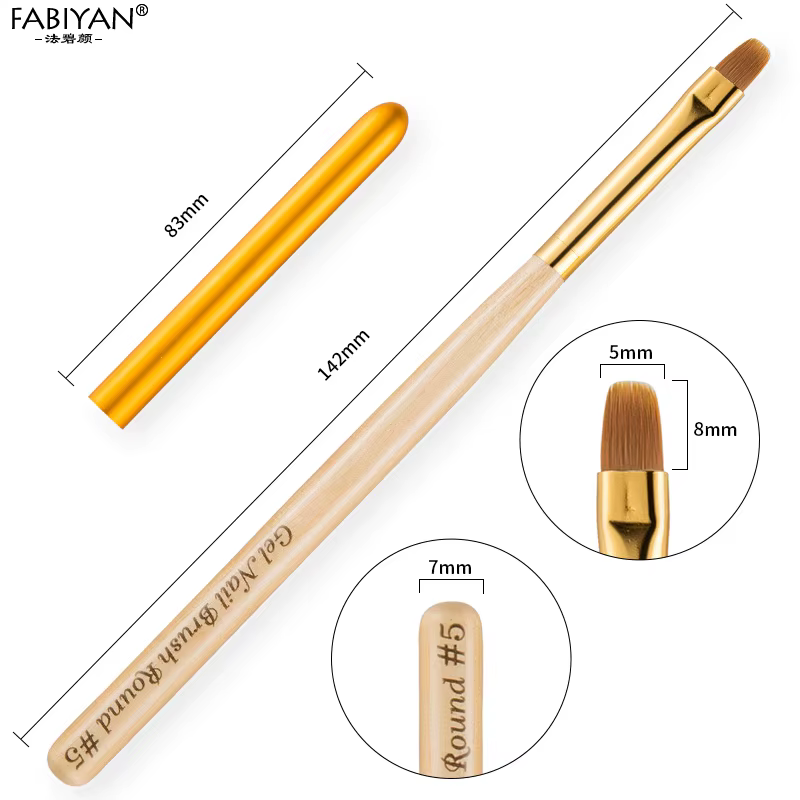 Pinceau à ongles rond avec manche en bois pour manucure, outil pour peindre, dessiner, sculpter, ave