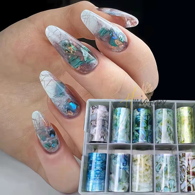 Coquille de tortue ambre ongles coquille de tortue feuilles de coquille de mer Nail Art feuille tran
