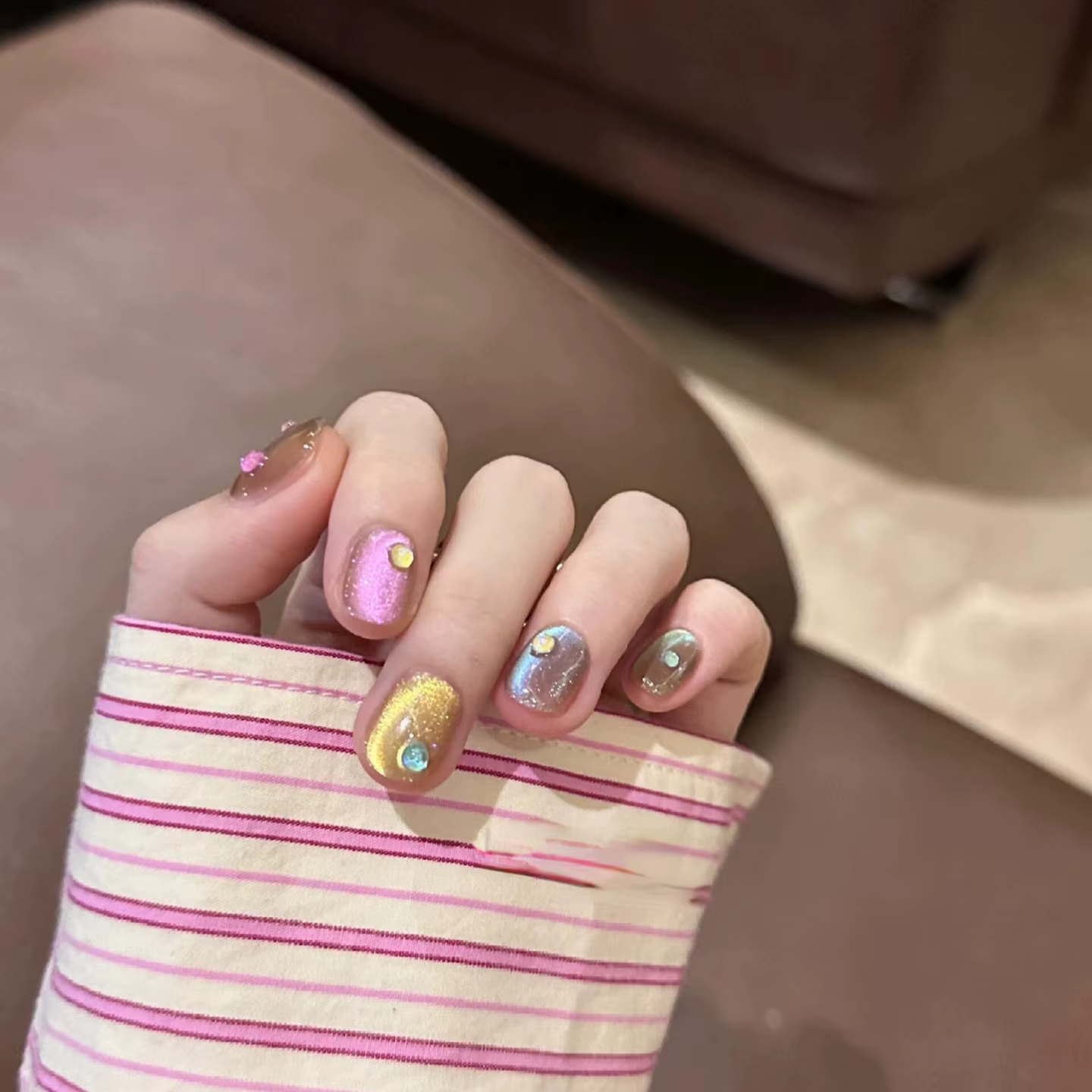 10 pièces oeil de chat presse à la main sur les ongles couleur bonbon faux ongles été mignon portabl