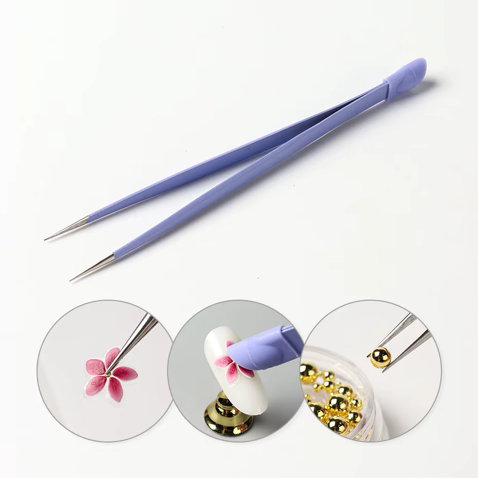Pincettes à ongles violettes Double face, tête de pressage en Silicone, autocollants, outils de manu