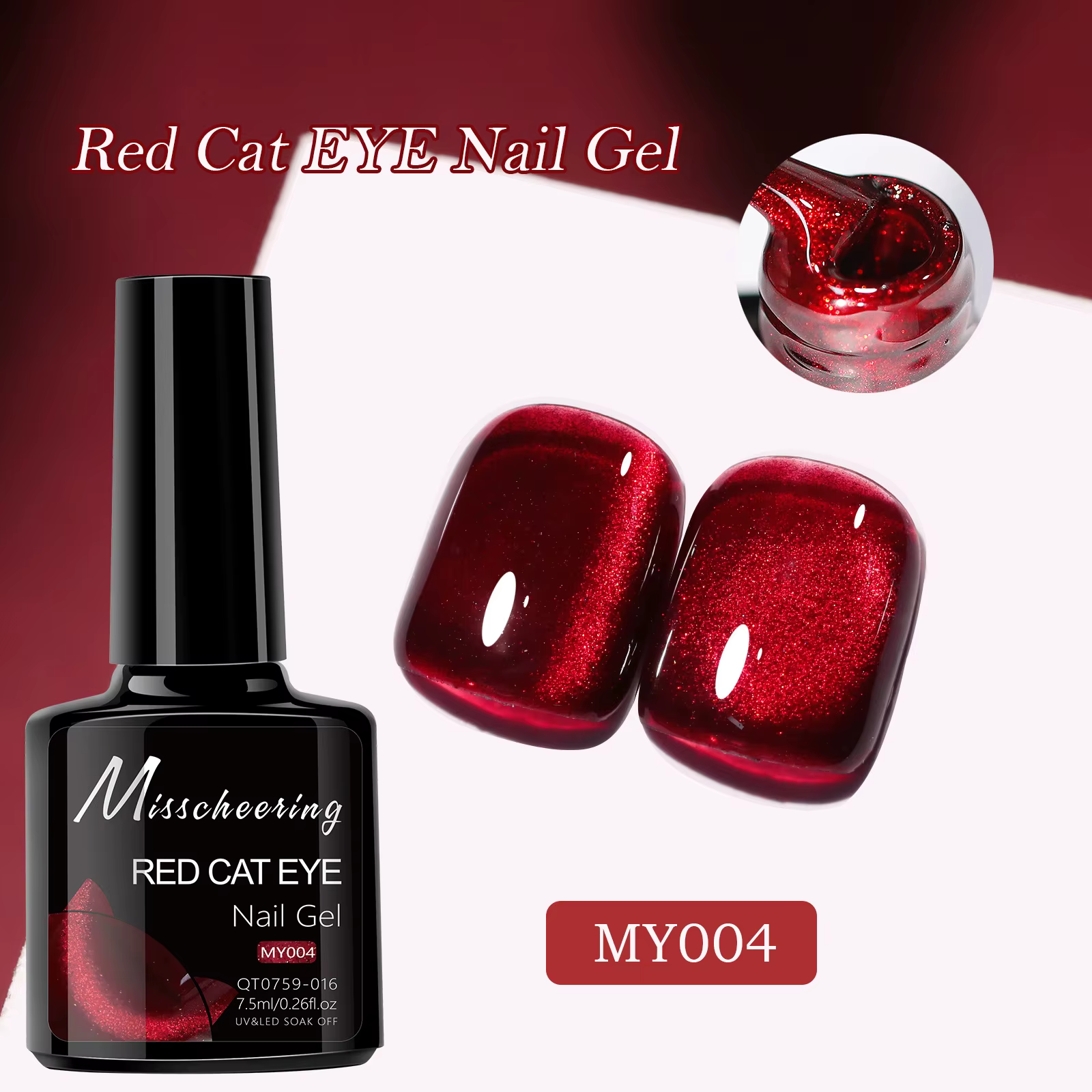 Gel magnétique rouge effet œil de chat pour ongles des orteils, vernis semi-permanent UV LED pour l'