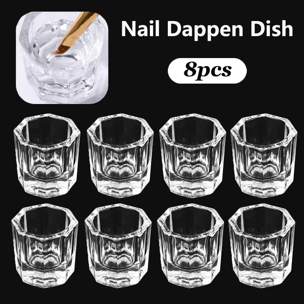 Tasse à ongles en verre de cristal, acrylique transparent, petite poudre octogonale, tasse à ongles 
