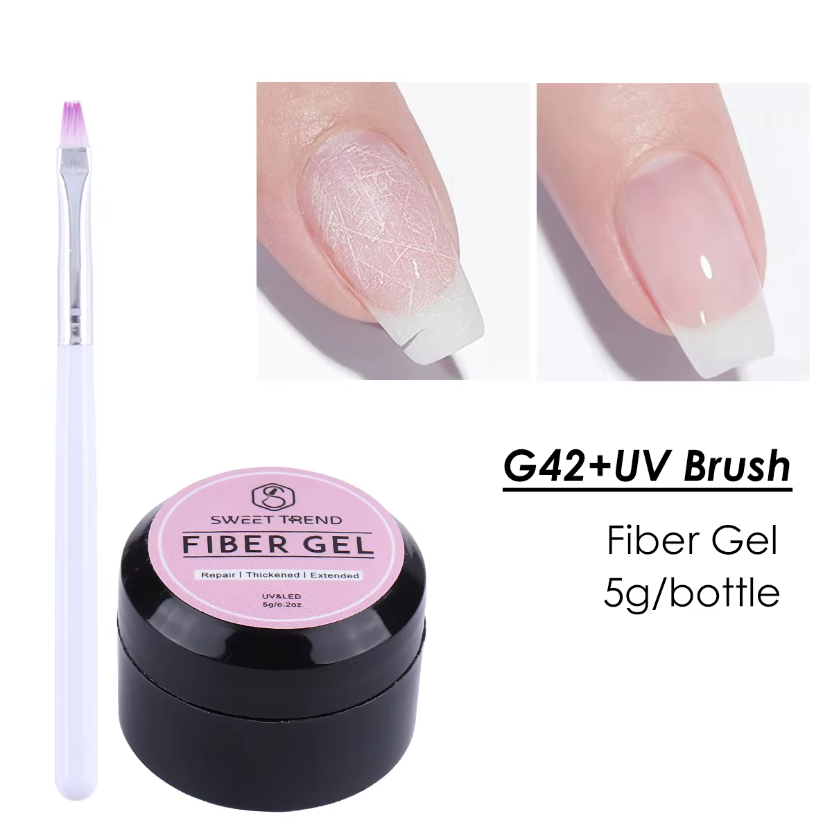 Vernis à ongles Gel réparé par fibres, avec brosse UV, renforce les fissures des ongles, remplissage