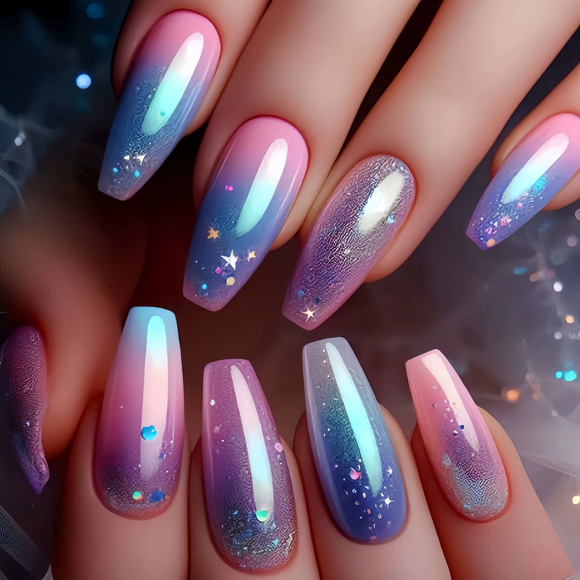Été chérie ongles faits à la main presse Ons cercueil court faux ongles étoiles de rêve lune presse 