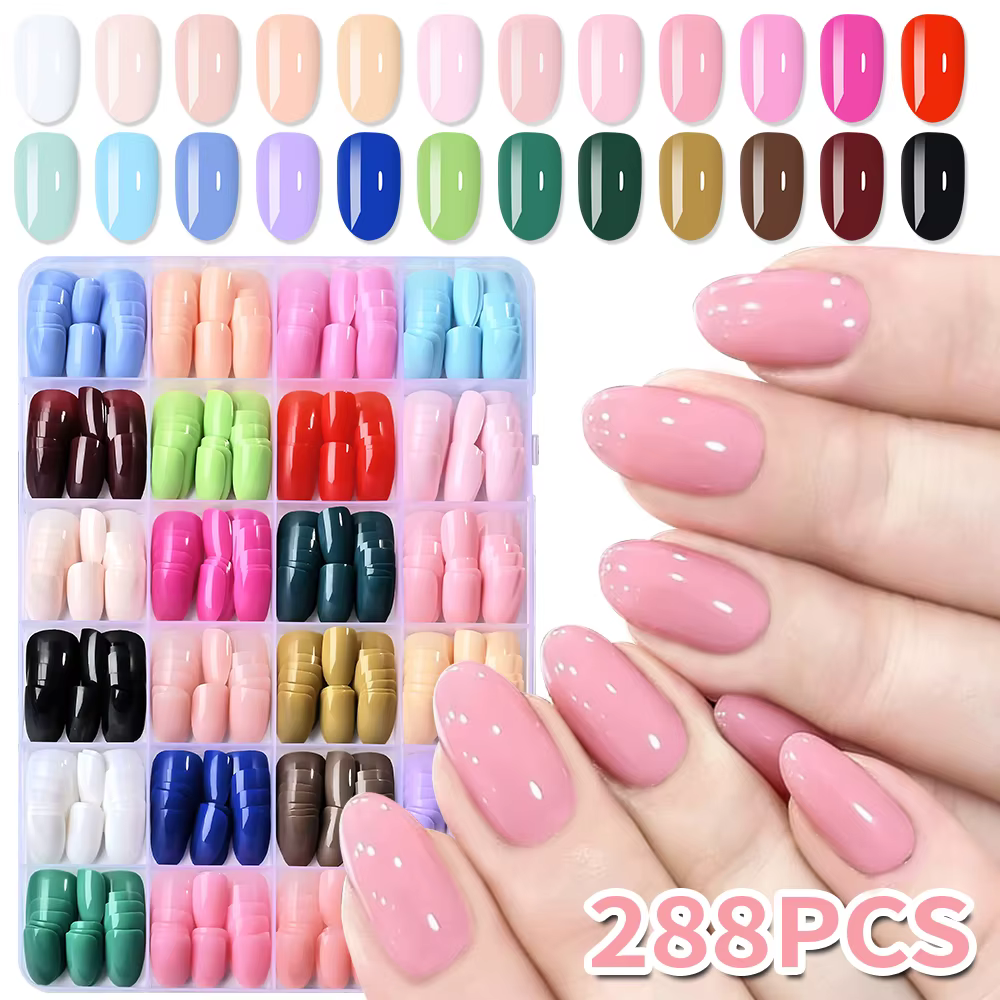 288 faux ongles colorés effet œil de chat et French manucure, 12 couleurs assorties, courts, carrés/