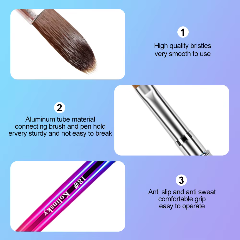 Kolinsky brosse à ongles pour manucure Gel brosse pour ongles Art brosse 3D acrylique liquide poudre