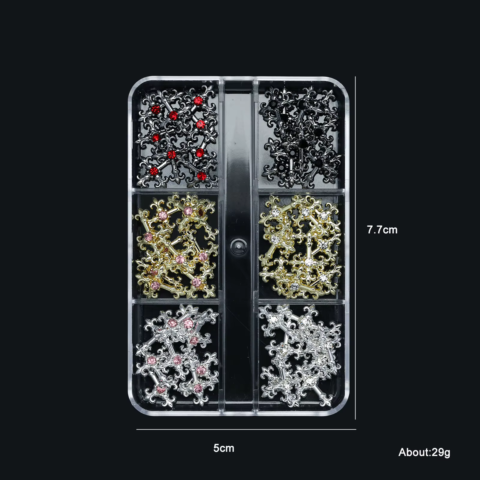 Strass en alliage rétro intégrés en zircon pour nail art, croix 3d Y2K, style gothique punk en métal