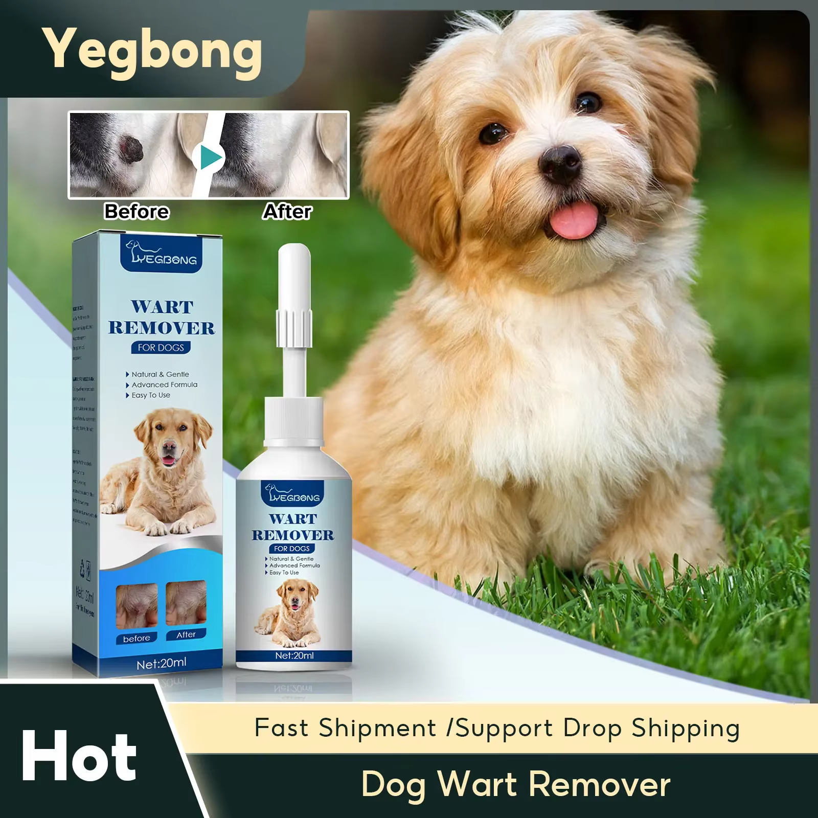 Dissolvant de verrues de chien, étiquettes de peau de chat, traitement contre les grains de beauté, 