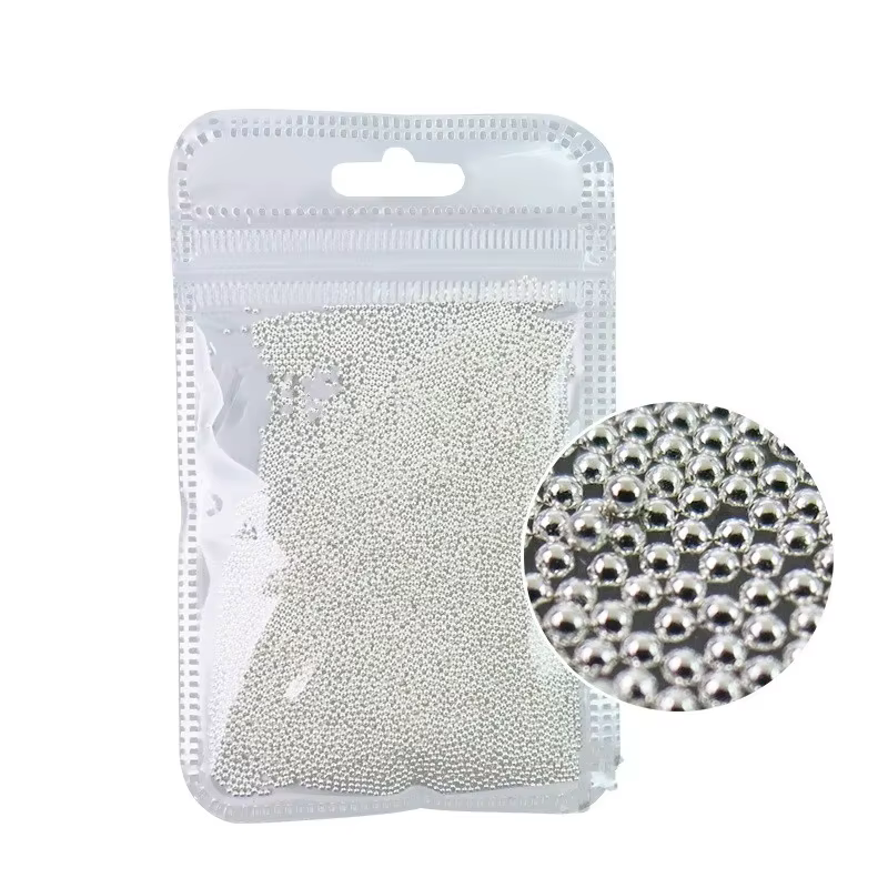 Perles pour Nail Art en acier inoxydable or/argent, Mini boule de Caviar en alliage 3D, breloque pou
