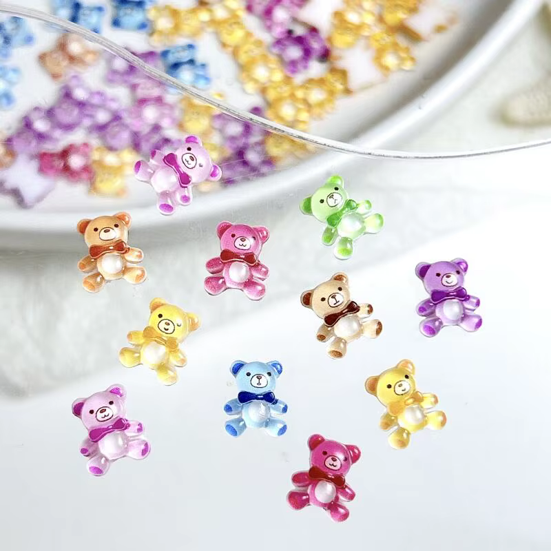 Ours en résine colorés, 30 pièces, breloques pour ongles, translucides, mignons, décorations pour Na