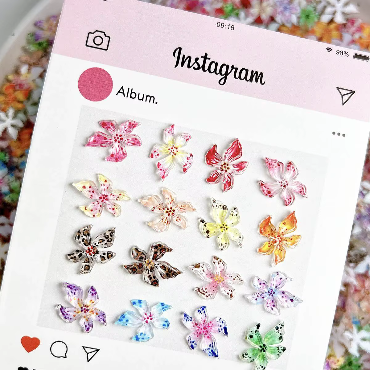 Mélange de résine 3D dégradé coloré Transparent Lily Nail Art décoration Style bizarre fleur tacheté