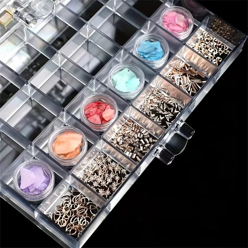 Boîte de rangement transparente en acrylique, 72/79/120 grilles, compartiment de rangement pour Nail