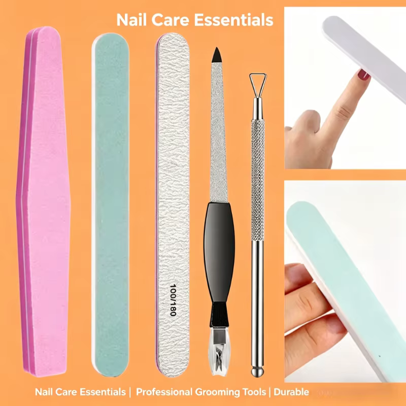 Kit professionnel de manucure et pédicure 5 pièces, lime à ongles, pousse-cuticules et outil de poli