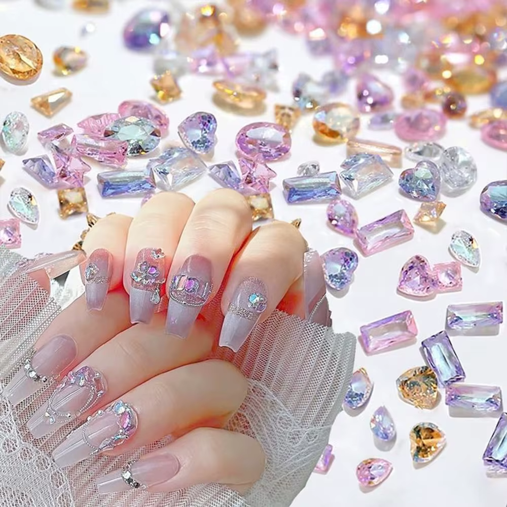 50pcs éblouissant Zircon Nail Art strass Mini 1-4mm forme mixte (rombique, ovale, coeur) ongles pier