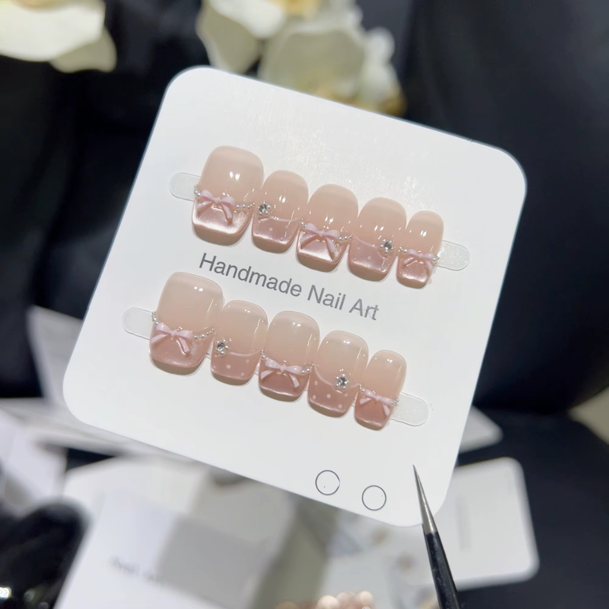 10 pièces haut de gamme style princesse français pur et sensuel, faux ongles faits à la main avec nœ