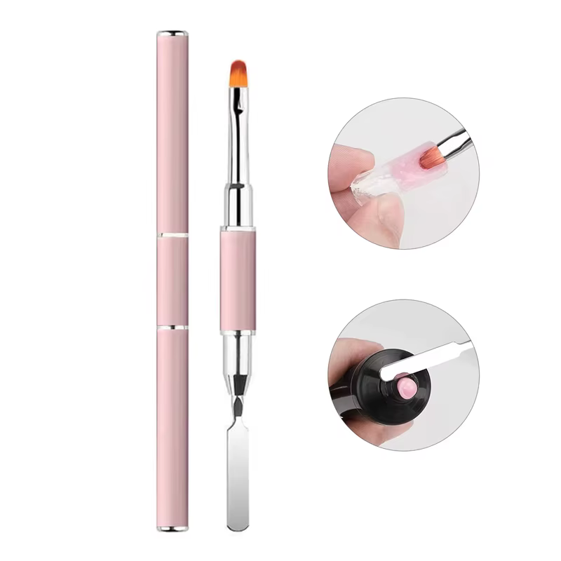 Pinceau à ongles et spatule pour gel acrylique, 2 en 1, outil de brosse à ongles, N64.Extension