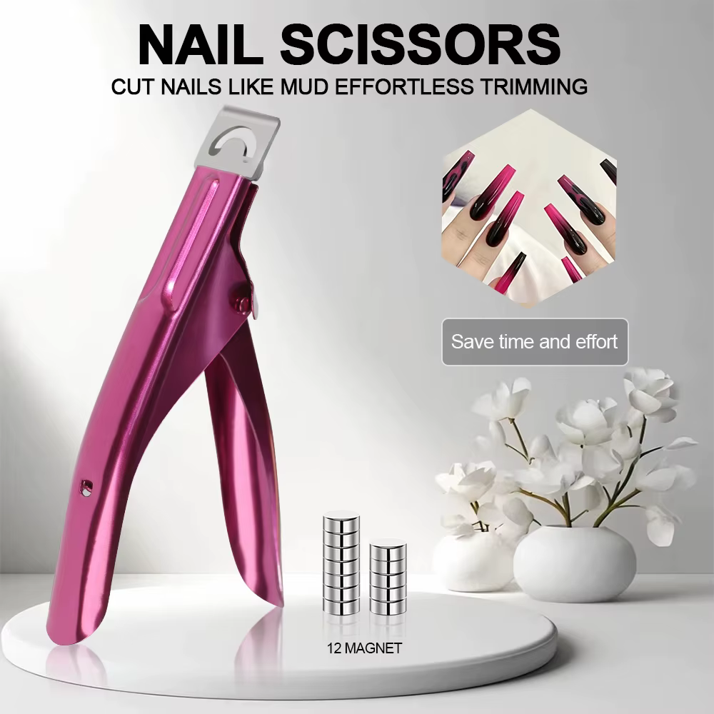 Coupe-ongles professionnel en acrylique en forme de U, coupe droite en acier inoxydable avec 12 aima