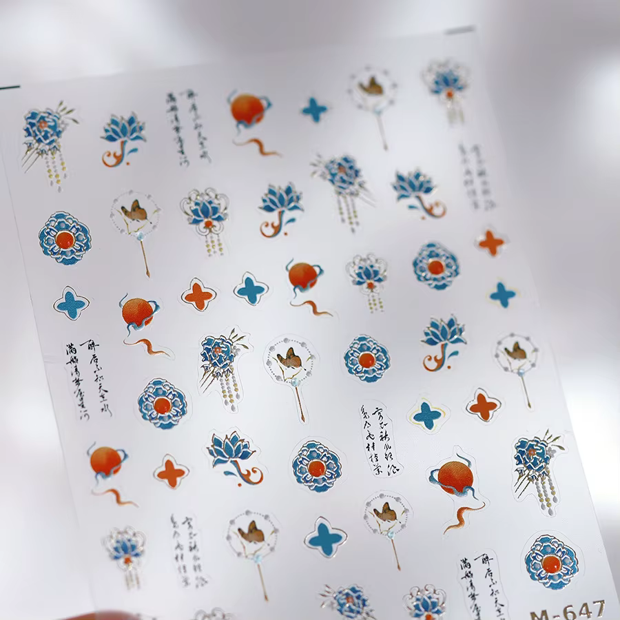 Autocollant de manucure 5D à motif bohème coloré, amour, cœur, lune, perle, cristal, strass, Nail Ar