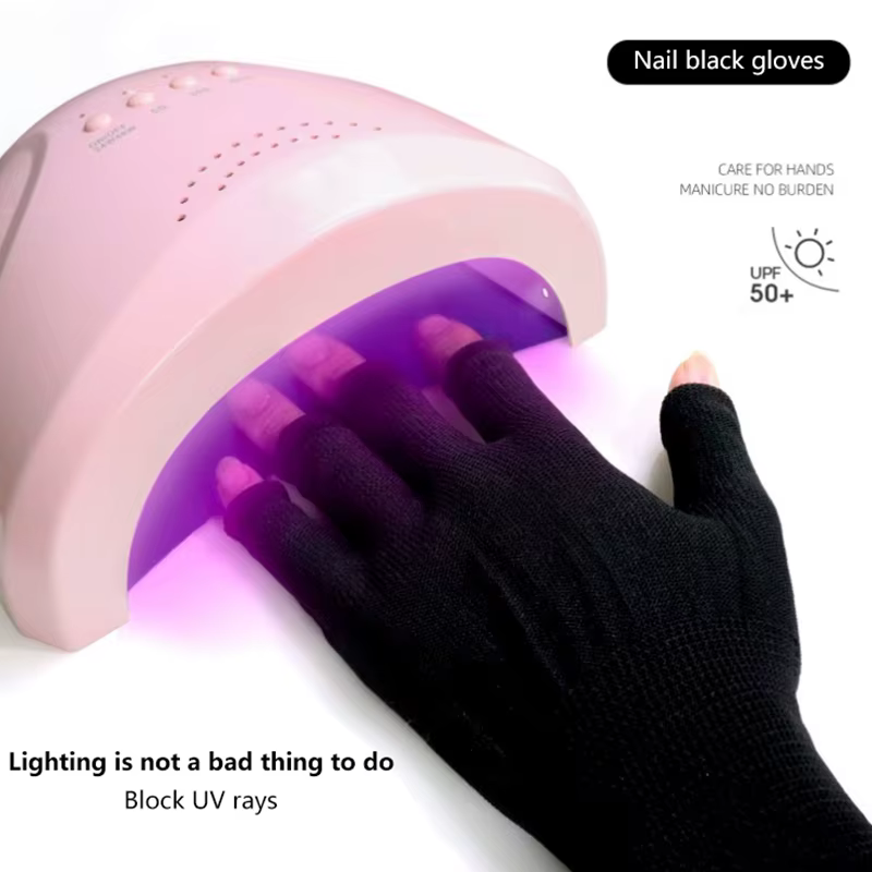 Gants fins anti-UV noirs pour ongles, bouclier de gel UV, outils d'art d'ongle de manucure sans doig