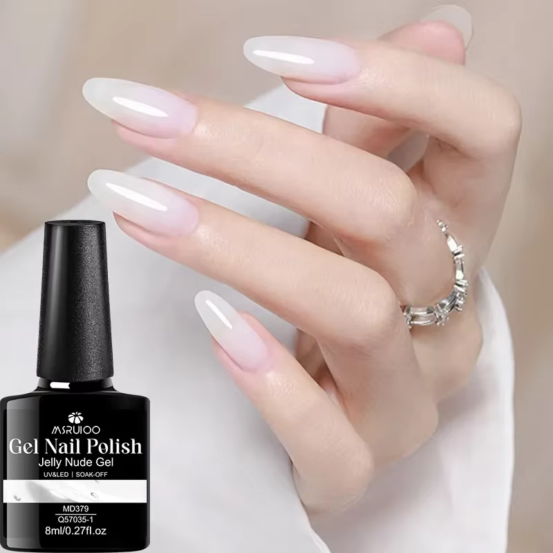 MSRUIOO 8ml Vernis à ongles gel laiteux blanc translucide pour manucure, gel UV LED à retirer par tr