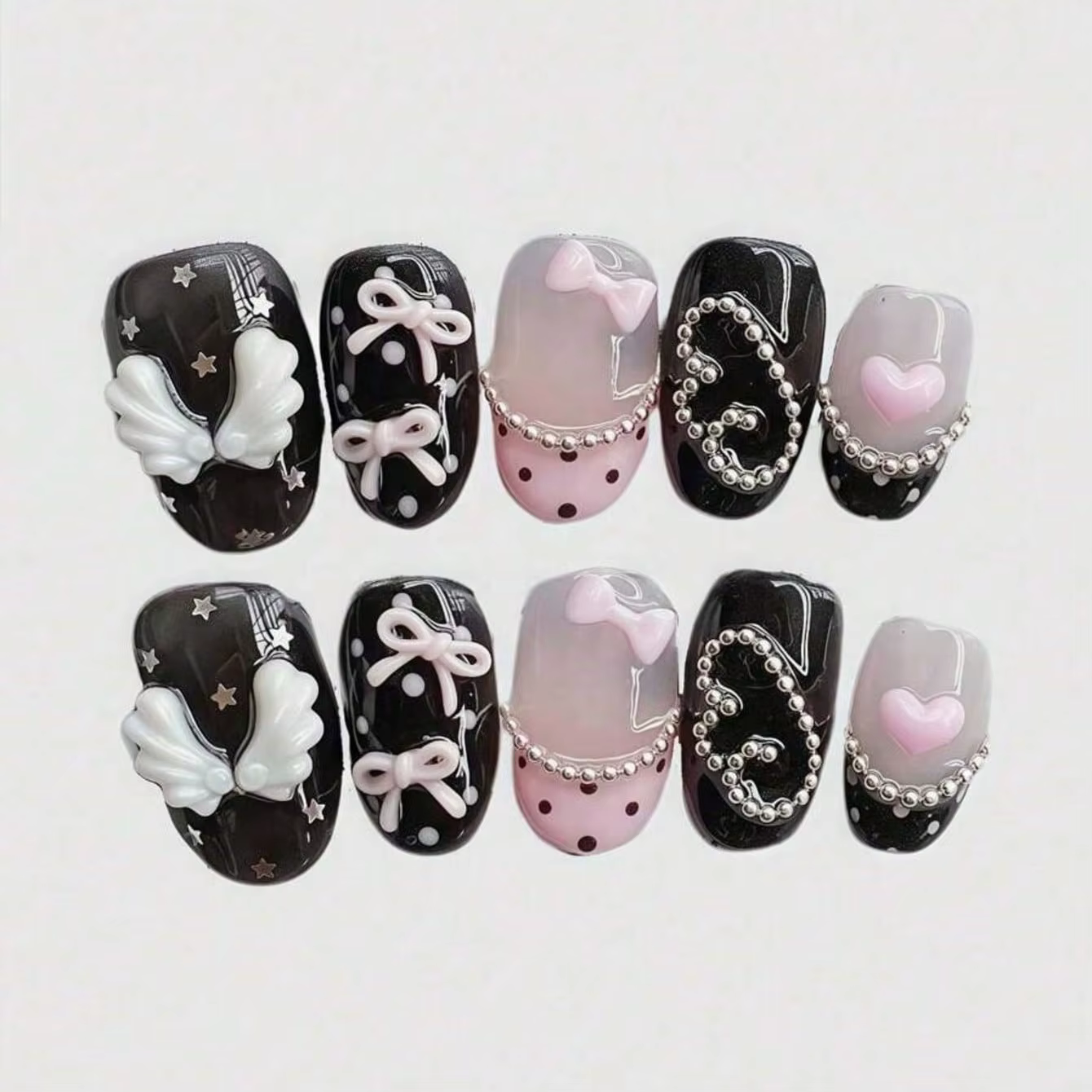 Nail art circulaire court pressé à la main, beaux faux ongles, nœud rose doux et frais, adapté aux f