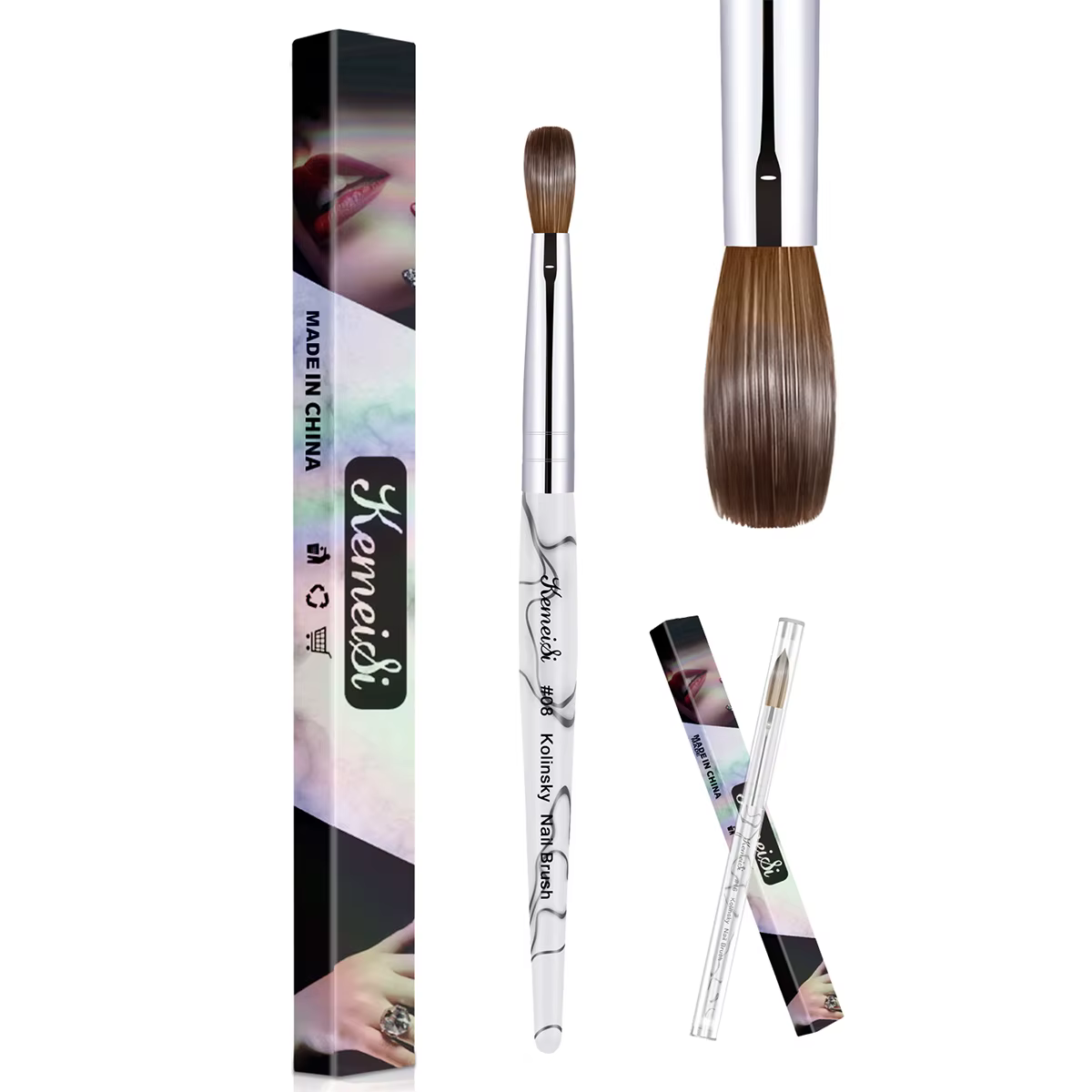 KEMEISI # 8- # Kolinsky – ensemble de 16 brosses à ongles en acrylique, 3D pures, faites à la main, 