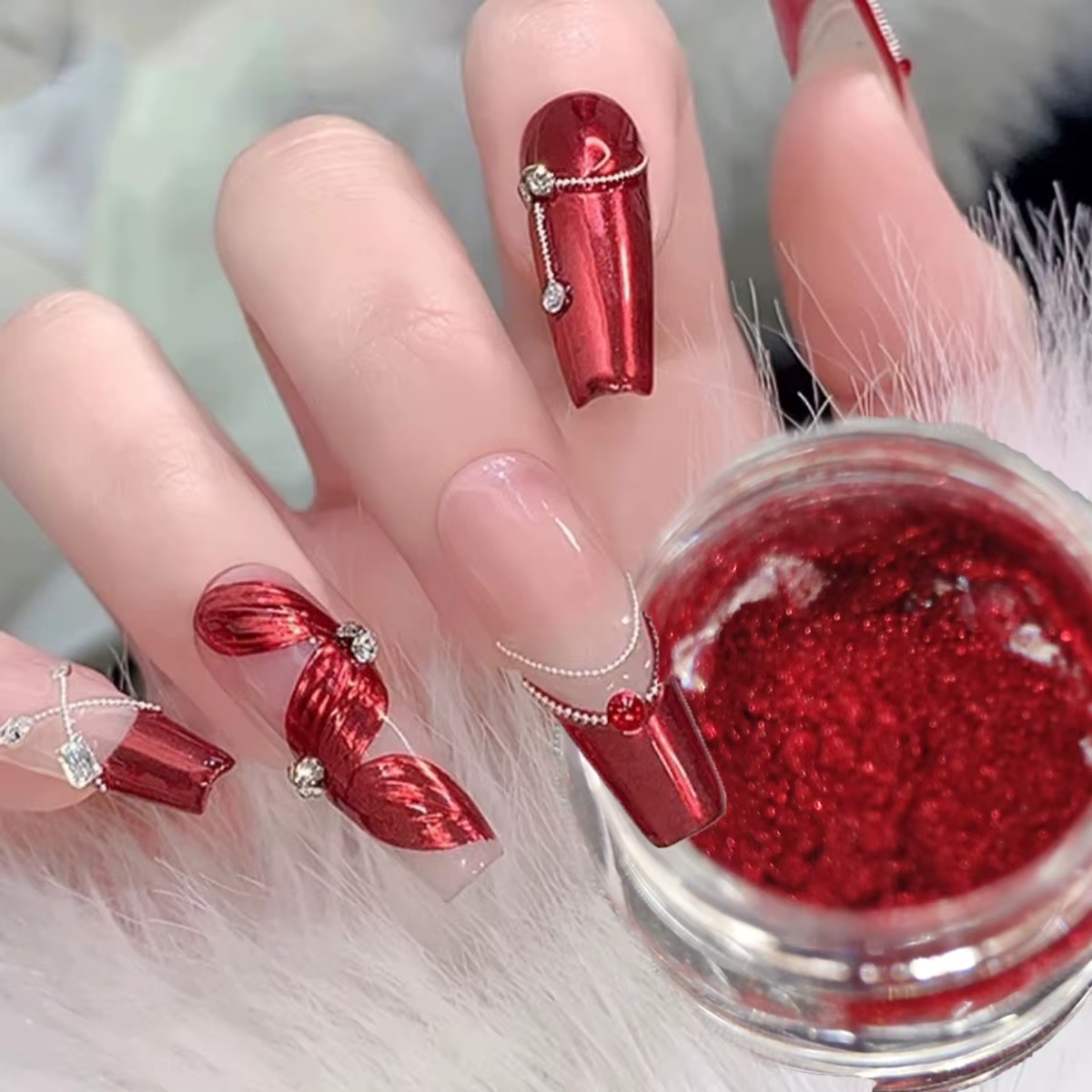 1 pot de poudre à ongles rouge de Noël, paillettes ultra fines, pigment holographique pour ongles, p