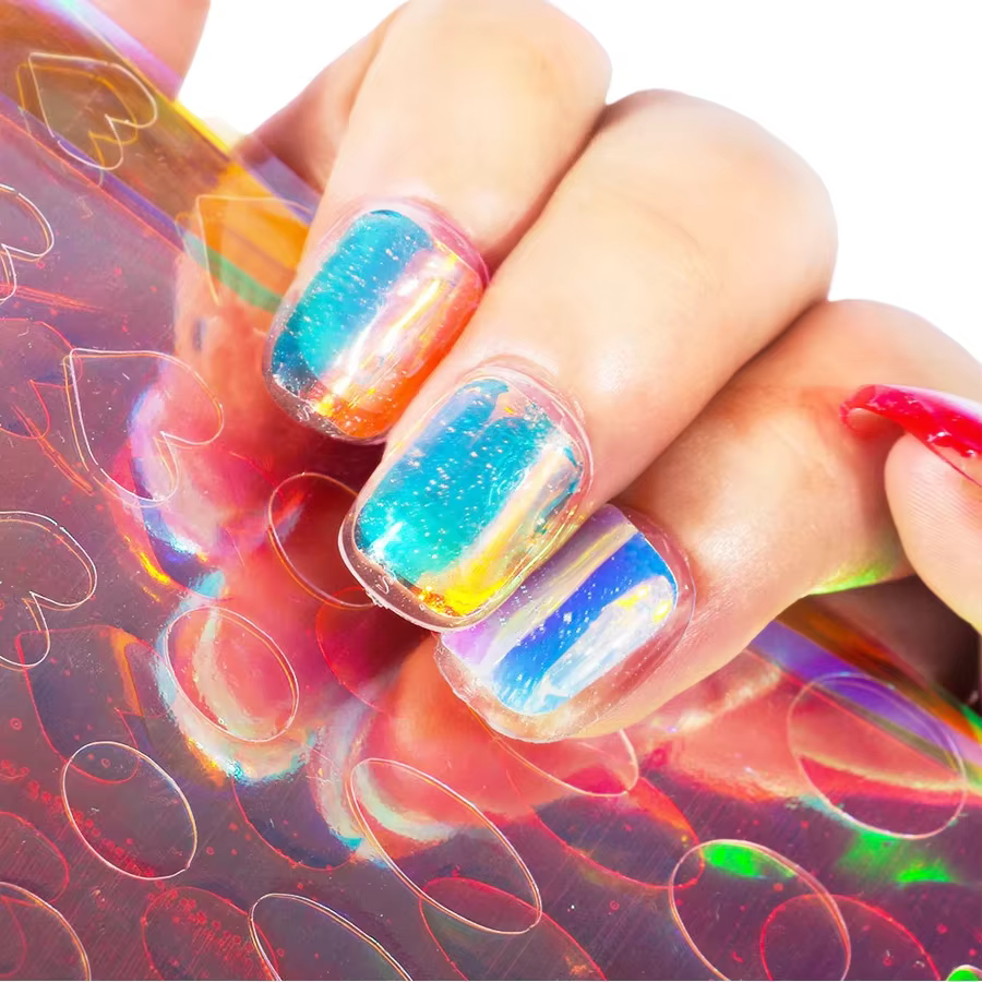 11 feuilles d'autocollants en verre de glace Aurora pour Nail Art, grandes décalcomanies holographiq