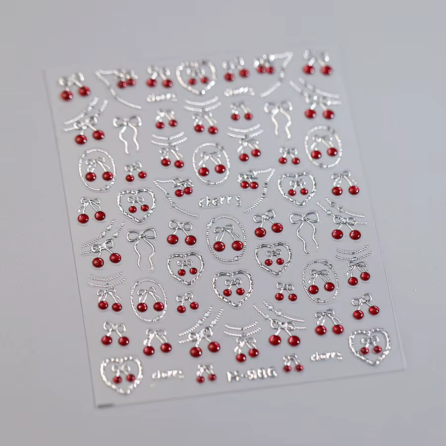 Autocollants 5D pour Nail Art, Fruits frais, fraise, cerise, nœud papillon, cœur d'amour, citron, dé