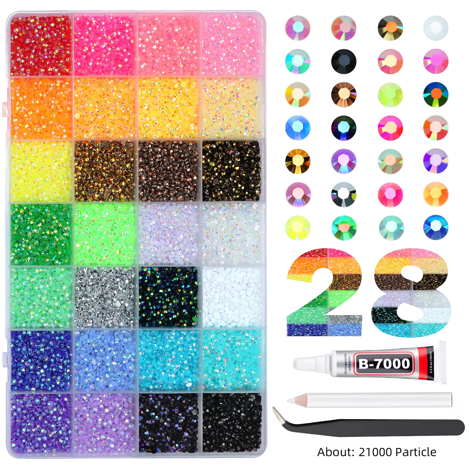 Ensemble de strass en résine de couleur mélangée 28Grid 3/4/5/6mm, strass AB à dos plat, pour la déc