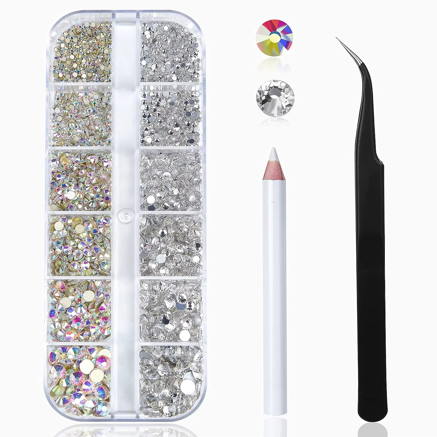 Kit de strass pour Nail Art, pierres précieuses en verre AB à dos plat, avec 1 boîte d'organisation 