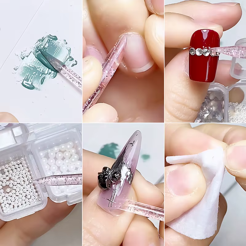 Bâton de paillettes en cristal réutilisable, Double extrémité, outil de retrait de cuticules, stylo