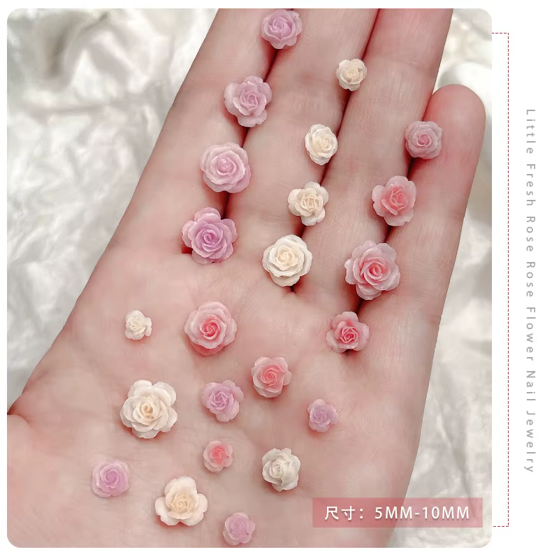 50 pièces 3D mélange de tailles belles fleurs de roses en fleurs résine adhésive Nail Art strass déc