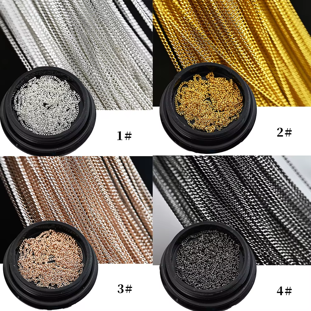 Chaîne métallique de 100CM pour Nail Art, strass, clous en alliage d'or/argent, chaînes de décoratio