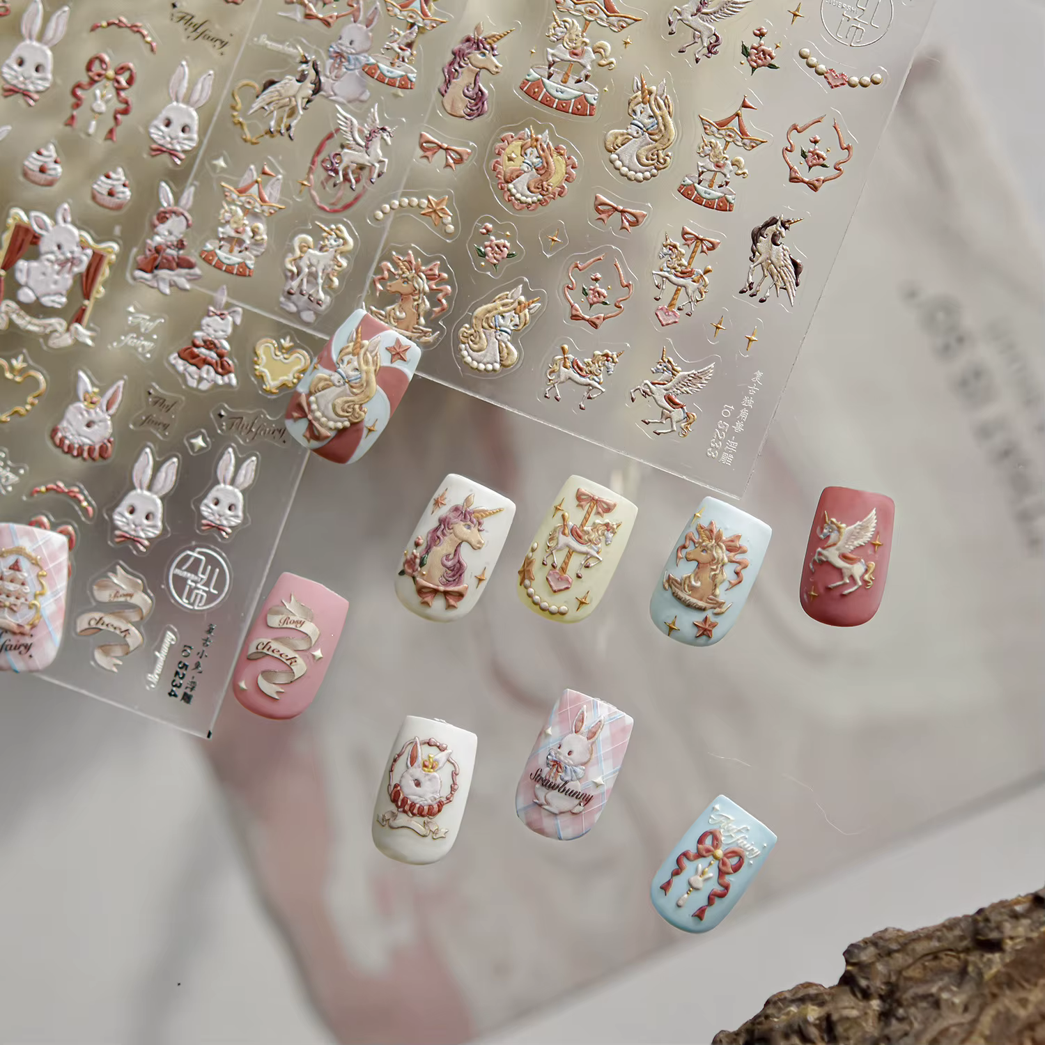 Autocollant pour ongles d'Halloween 5D en relief dessin animé Nail Art autocollants rétro lapin auto
